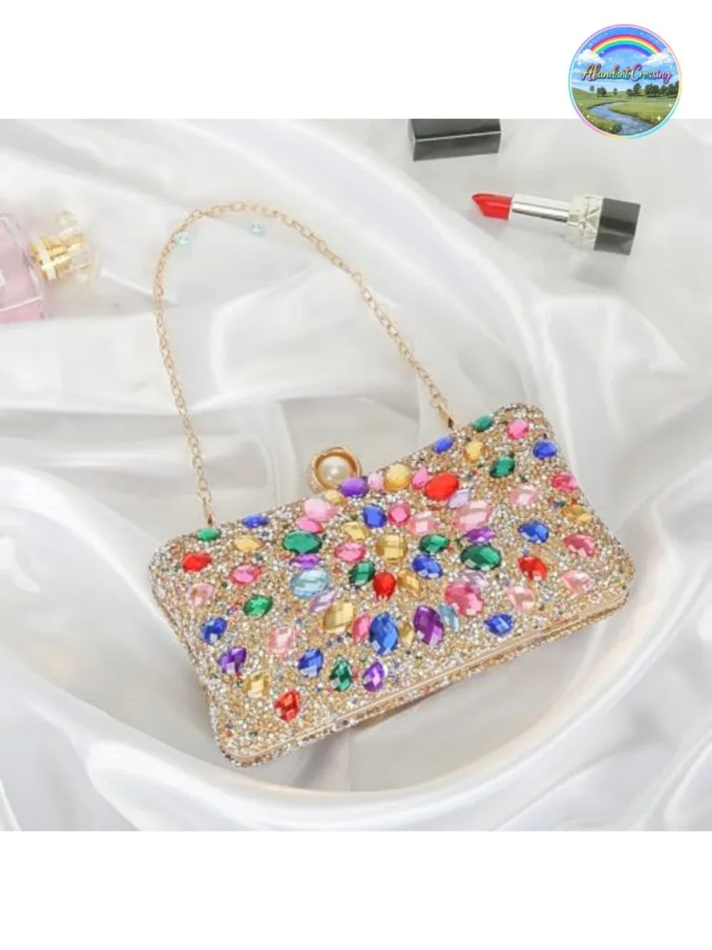 Sparkling Rhinestone Evening Bag Clutch Purse, Detachable Chains, Luxury Handbag